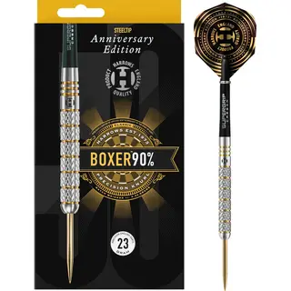 Harrows Boxer 90% Tungsten Steel Tip Darts Set. Available In 21g, 23g, & 25g - Includes Midi Supergrip Carbon Shafts & New Anniversary 100 Micron