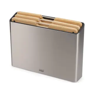 Joseph Joseph Joseph Schneidebrett Folio Steel Bamboo, Bambus, Edelstahl, Kunststoff, (Set, 4-St), Doppelseitig, Rutschfest, Fingerabdrucksicher