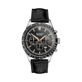 Sekonda Velocity Men’s 45mm Quartz Watch In Black With Analogue Display, And Black Leather Strap 30017