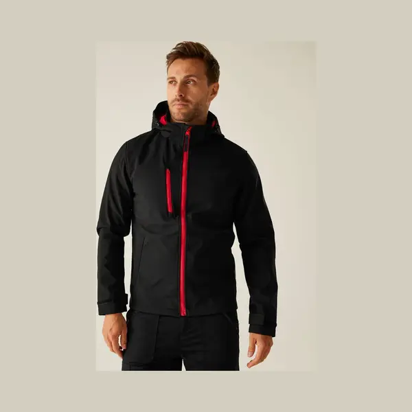 Regatta Professional Mens Venturer 3 Layer Printable Hooded Softshell Jacket, Black(classic Red), S Eu thumbnail
