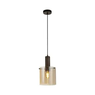 Lund Hanglamp 1 Lichts Mokka Met Amber Cilinder Glas - Modern - Searchlight