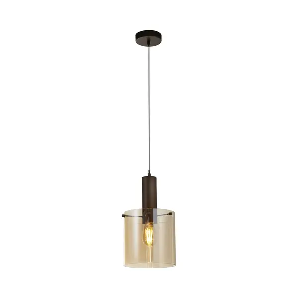 Lund Hanglamp 1 Lichts Mokka Met Amber Cilinder Glas - Modern - Searchlight thumbnail