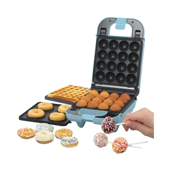 Giles & Posner 3-in-1 Mini Treat Maker – Donuts, Cake Pops, Waffeleisen Maschine, Antihaftbeschichtete Herausnehmbare Kochplatten, Einfache thumbnail