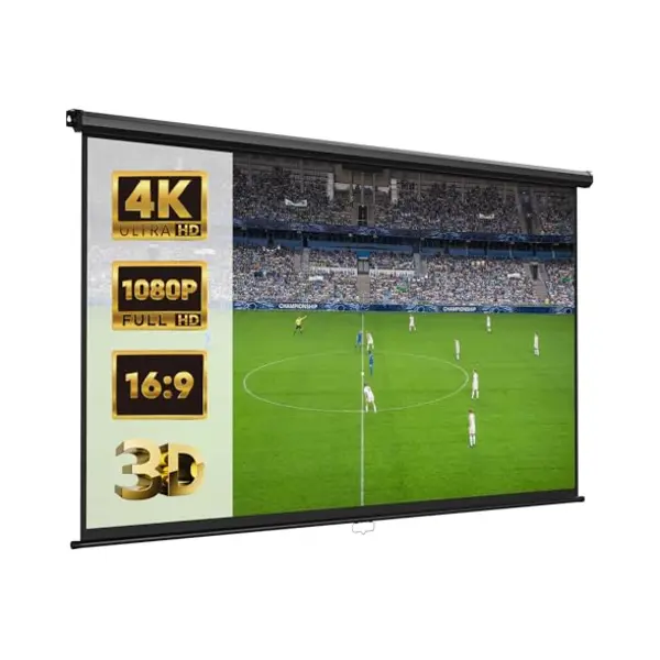 VonHaus Pull Down Projector Screen, 100" Wall Mounted 4K Hd Projection Screen With 16, 9 Aspect Ratio, Home Cinema Wall Or Ceiling Mountable With Soft thumbnail