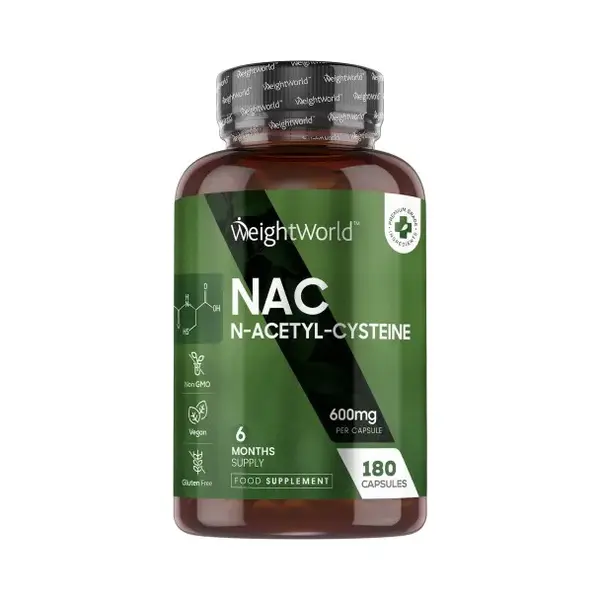 WeightWorld Nac N-Acetyl-Cysteine 600mg - 180 Capsules (6 Months Supply) - 1 Per Day - Vegan & Gluten-Free Nac Supplement - Precursor To Glutathione - thumbnail