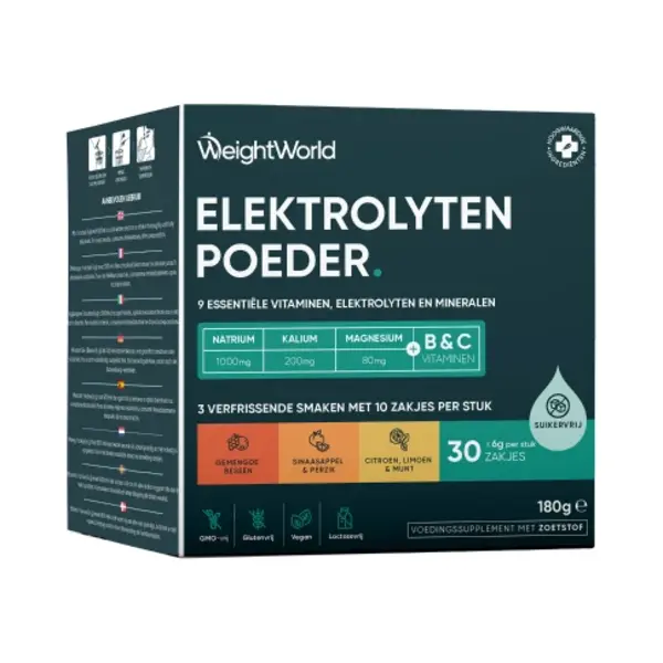 WeightWorld Electrolytes Powder - 30 Hydration Sachets - Sugar-Free - 3 Refreshing Flavours - With Key Vitamins & Minerals - Vegan Electrolytes thumbnail