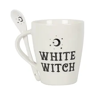 Something Different White Witch Enchanting Glass Mug & Spoon Set - 10 Cm X 11.5 Cm (1 Pc) - Perfect For Tea, Coffee & Spellbinding Moments