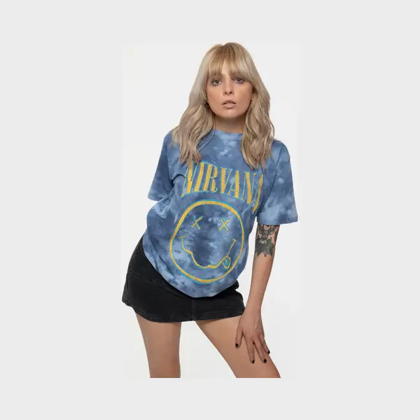 Nirvana Blue Stroke Grunge Smile Dye Wash Tee | Size, 2XL thumbnail