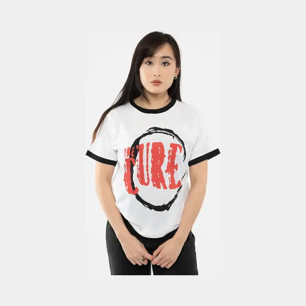 Rock Off officially licensed products The Cure Ringer Uniseks T-shirt Met Rond Logo, Wit, Wit. thumbnail