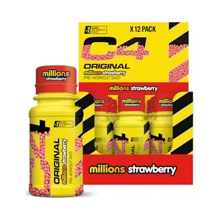 Cellucor C4 Original Pre Workout Shot | Millions Erdbeergeschmack Energy Shots, Zuckerfreier Energy Drink Mit 150g Koffein, Beta Alanin, L Arginin, Vitamin B6,