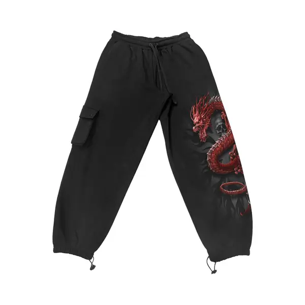 Spiral Oriental Dragon - Casual Cargo Joggers Tracksuit Trousers Black thumbnail