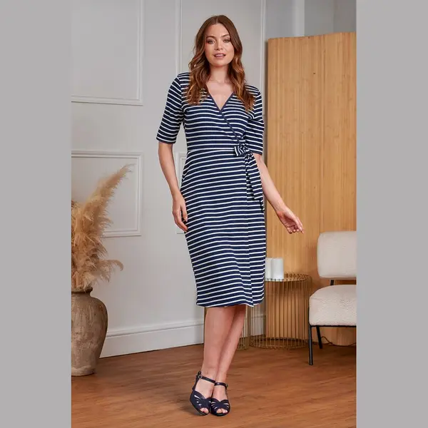 Banned May Stripes Midi Dress Dark Blue White thumbnail
