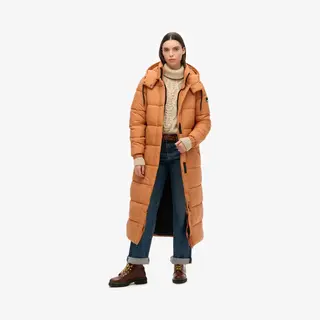 Superdry Damen Langer Ripstop Steppmantel Karamell Raster 36