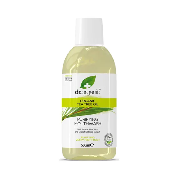 Dr. Organic Dr Organic Tea Tree Mouthwash, Alcohol Free, Fluoride Free, Refreshing, Natural, Vegan, Cruelty-Free, Paraben & Sls-Free, Organic, 500ml, Packaging thumbnail