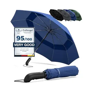 Wilford & Sons Regenschirm Taschenschirm Sturmfest + Auf-Zu Automatik & Schirm-Tasche, Schwarz | Herren Damen Reiseschirm - Kompakt Stabil, Teflon Wind- & Regen-