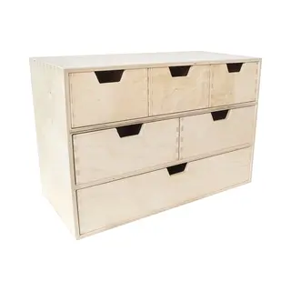 Creative Deco Mini Houten Kist Met 6 Laden | Opbergkast | Onbeschilderd Multiplex | 42 X 20 X 28.5 Cm