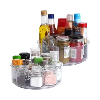 Matana 2 Pack Clear Lazy Susan Turntable Shelf Organiser (360°, 23cm) - High Rim - Rotating Spice Jars Storage Holder, Condiments, Cosmetics -