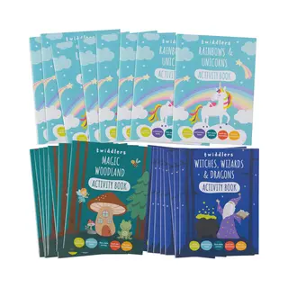 The Twiddlers 24 Mini Activiteiten & Kleurboeken Voor Kinderen - Eenhoorn, Heksen, Tovenaars, Draken - Bruiloften, Verjaardagen, Uitdeelcadeautjes,