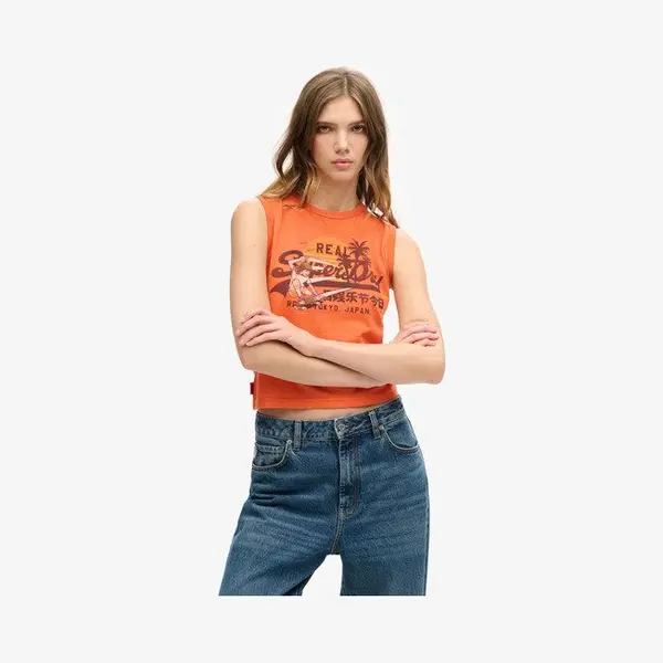 Superdry For Woman. W6011884A Fitted T-shirt With La Vintage Orange Logo (L), Casual, Cotton, Sleeveless / Straps thumbnail