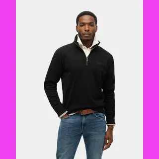 Superdryvoor Mannen. M2013750A Bakers Kraag Sweatshirt Met Logo Essential Zwart (L), Casual, Katoen