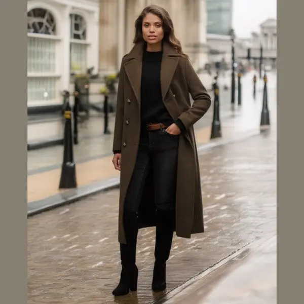 Superdry For Woman. W5011889A Brown Double Breasted Wool Coat (Xs), Casual, Polyester thumbnail