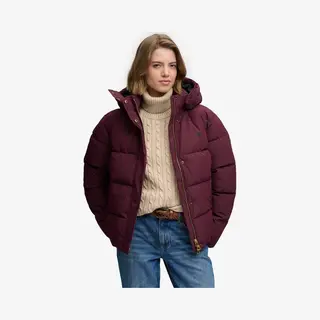 Superdryvoor Vrouwen. W5012207A Premium Bordeauxrode Jas Met Capuchon (M), Casual, Gerecycled Polyester