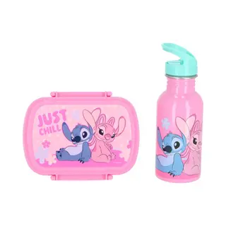 Disney Lilo & Stitch Lunchset - Stainless Steel Drinkfles - Plastic Lunchbox - Roze - Meisjes