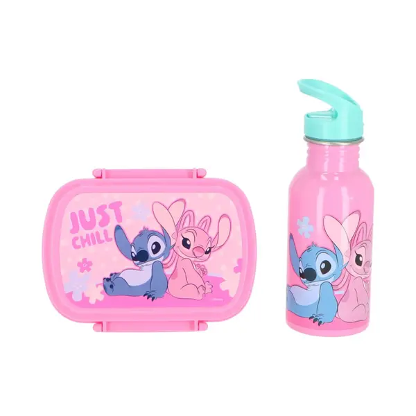 Disney Lilo & Stitch Lunchset - Stainless Steel Drinkfles - Plastic Lunchbox - Roze - Meisjes thumbnail