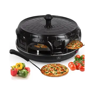 Cuisine King CuisineKing Pizza Oven Black Edition - Mini Pizza Oven - 6 Personen - Terracotta Koepel - Rvs Bakplaat 1100 Watt