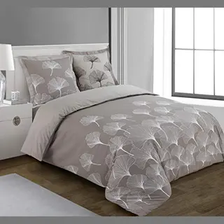 Vision - Ginko Beige Dekbedovertrekset - Dekbedovertrek 260x240cm Met 2 Geassorteerde Kussenslopen 65x65cm - 100% Katoen