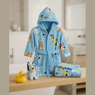 Set Badjas + Handdoek + Washandje Kind Bluey 3-4 Jaar | Bluey & Bingo