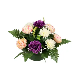 Louis Maes Kunstbloemen Boeket Crysanten In Pot - Kleurenmix - D30 X H24 Cm - Bloemstuk - Bladgroen