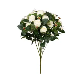Louis Maes Kunstbloemen Boeket Rozen/bloesem Met Bladgroen - Wit - H49 Cm - Bloemstuk