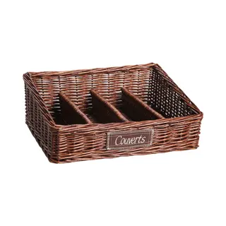 Cosy&Trendy Cosy & Trendy Rieten Bestekmand/bestekbak Met 4 Vakken - 34 X 28 Cm - Bruin - Bestek Organiseer Bakken - Feest/bbq