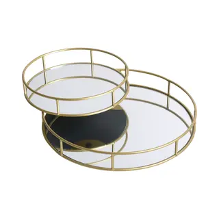 Urban Living Kaarsenborden Set Met Spiegelbodem - 2x Stuks - Goud - Kaarsenplateaus - D25 En D35 Cm
