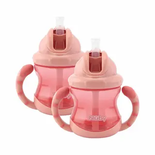 Nûby - Flip-It Antilekbeker Met Handvatten - 2-pack - Roze - 240ml - 12+ Maanden