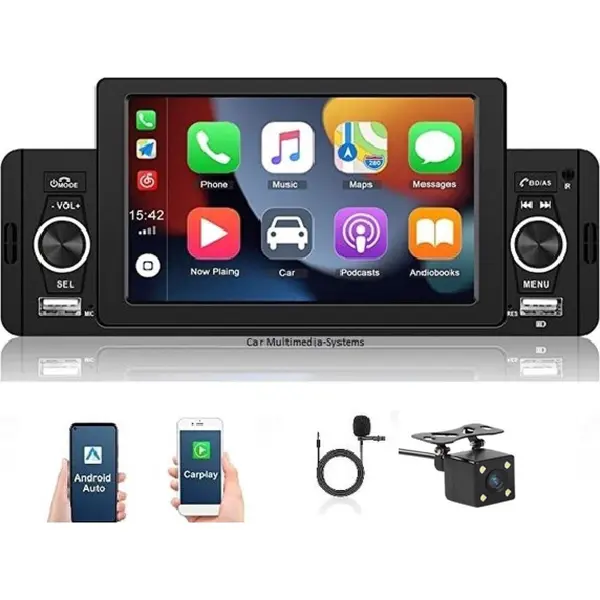 Ysm All In One Sound - Autoradio - 1Din - Touchscreen Scherm - 5 Inch - CarPlay - Android Auto - MirrorLink - Bluetooth - Handsfree - Usb - Geen Dab thumbnail