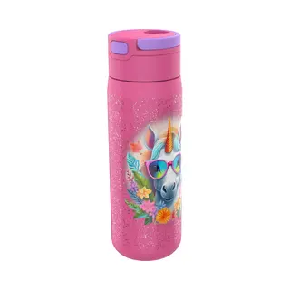 Lunch Buddies' Unicorn Drinkfles – Met Drinkrietje – Dubbelwandig – Houdt 12u Koud – Roestvrij Staal – 500 Ml – Sluit Goed Af –