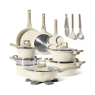 Just Perfecto Household Appliances Just Perfecto 21 Töpfe Und Pfannen Set Induktion - Beige Töpfe Und Pfannen Set Mit Deckel Für Gas Und Induktion - Pfas Frei - Kalte Griffe