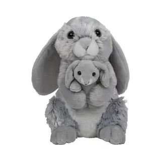 Nature Planet Pluche Familie Konijnen Knuffels - 22 Cm - Moeder En Kind - Grijs - Speelgoed Cadeau