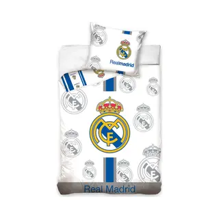 Licens Weißes Real Madrid Bettwäsche-Set 140x200 Cm - Fußball-Bettwäsche Mit Real Madrid Logo - Wendbares Design - 100% Baumwoll-Bettwäsche
