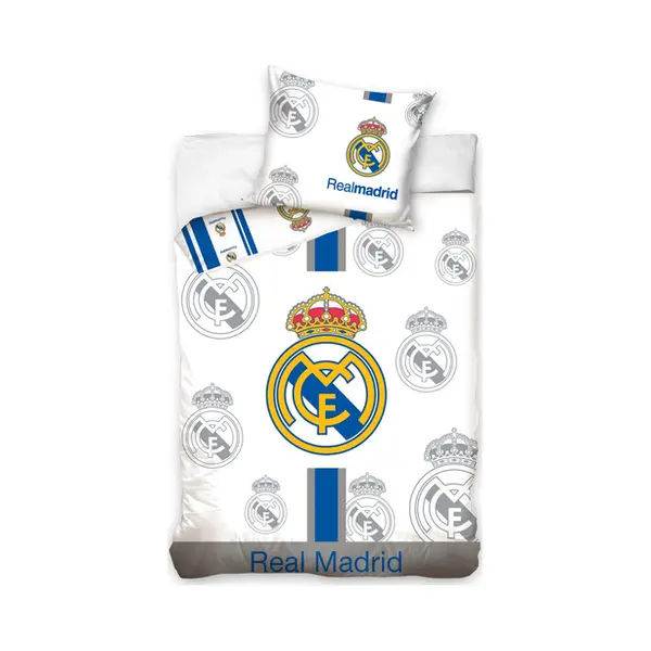 Licens Weißes Real Madrid Bettwäsche-Set 140x200 Cm - Fußball-Bettwäsche Mit Real Madrid Logo - Wendbares Design - 100% Baumwoll-Bettwäsche thumbnail