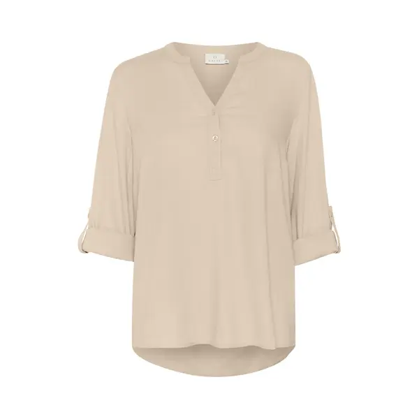 Kaffe Milia Long Sleeve Notch Neck Blouse In Light Beige thumbnail