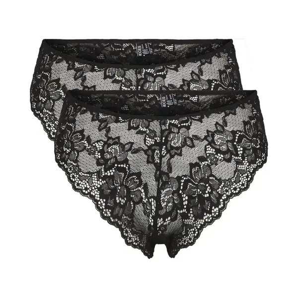 Pieces Dames Slip V-Shape Pclina Kant Zwart 2-Pack - Maat Xs thumbnail