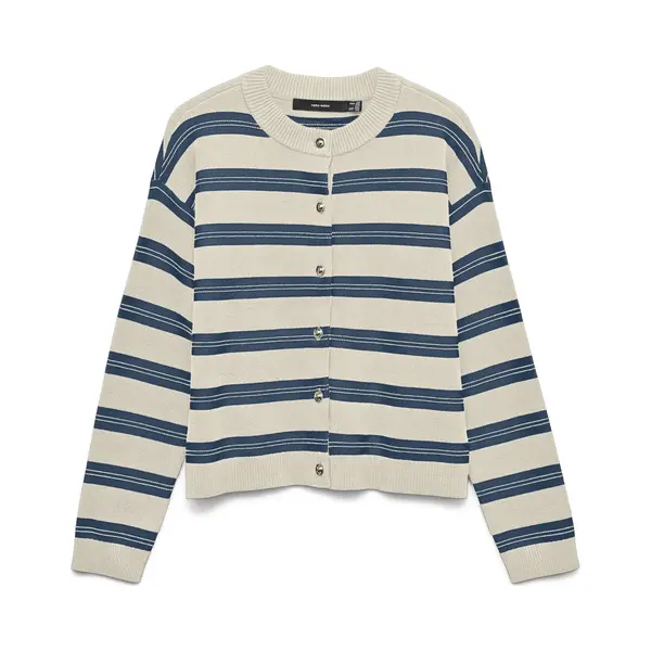 Vero Moda Vest Vmgold Stripe Ls O-neck Cardigan 10337627 Birch/w. Dark De Dames Maat - M thumbnail