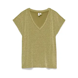 Vero Moda T-shirt Vmkimmie S/s V-neck Top Jrs Btq 10346072 Willow/gold Lurex Pattern Front Dames Maat - M