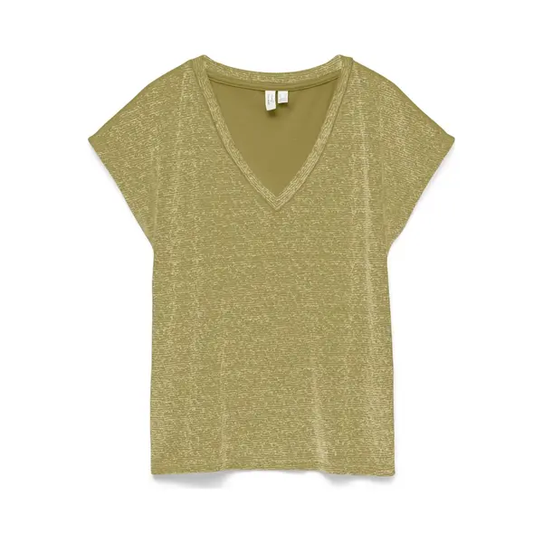 Vero Moda T-shirt Vmkimmie S/s V-neck Top Jrs Btq 10346072 Willow/gold Lurex Pattern Front Dames Maat - M thumbnail