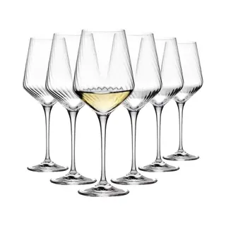 Krosno Lumi – Set Of 6 White Wine Glasses, 450 Ml, Crystalline Glass, Modern Optical Design, Dishwasher Safe, For Sauvignon Blanc & Pinot Grigio