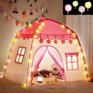 Kruzzel Kinder Speeltent Met Lichtslinger - Veilig En Magisch - Roze-wit Ontwerp