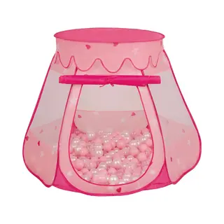 Selonis Play Tent, COLLAPSIBLE_PLAY_STRUCTURE - Pink, Powder Pink-Pearl-Transparent, 105x90cm/100 Balls, Unisex, Kids
